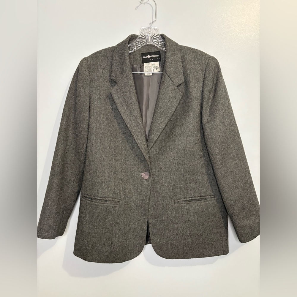 Sag Harbor Women’s Wool Blazer Jacket Gray Size 8P Petite Lined Grey Classic